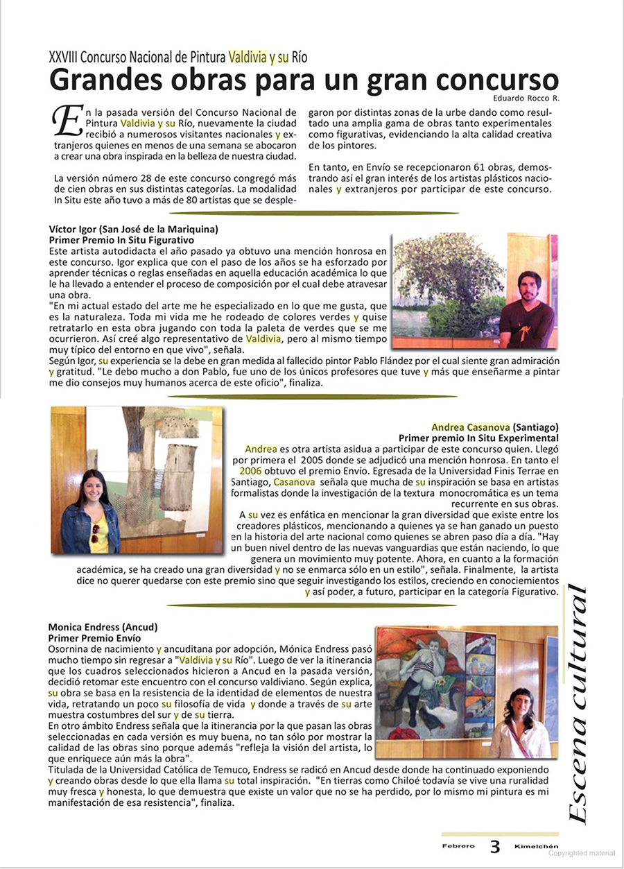 Andrea Casanova Primer premio concurso de pintura valdivia y su río