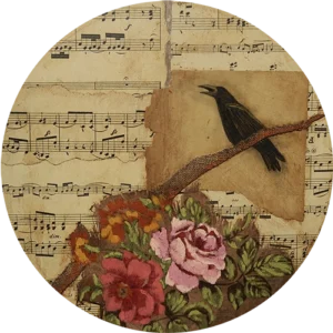 Obra de arte circular con cuervo, "Cras I", Colección L’Importance de Vivre, por Andrea Casanova