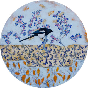 pintura circular con urracas de valencia hecha por Andrea Casanova